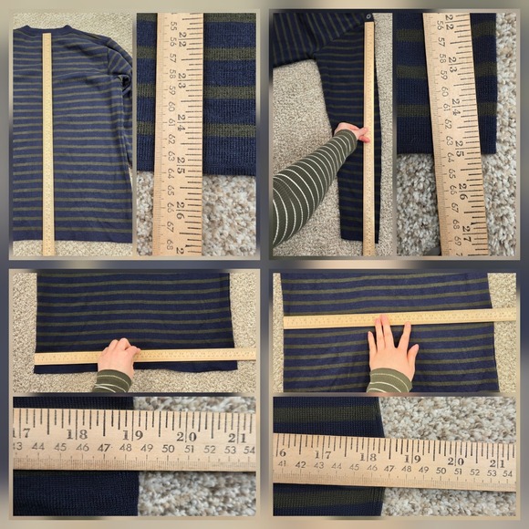 SNS Herning Wool Sweater Medium Naval Striped Navy Blue Green Crew Neck Denmark - Picture 4 of 6